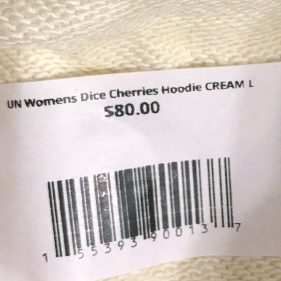 Urban Necessities UN Hoodie Women’s L Cream Dice Cherries Slightly Cropped NWT - Picture 3 of 5